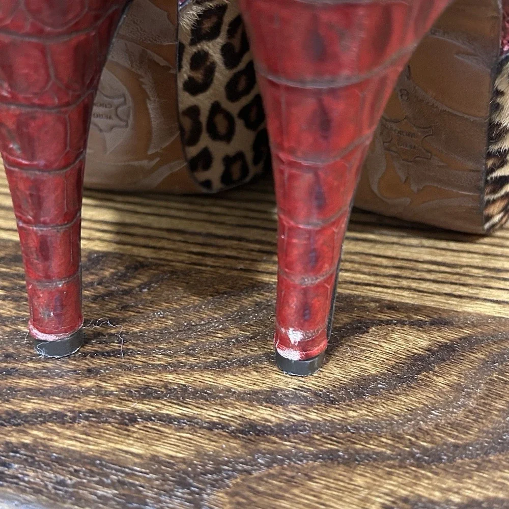 Donald J Pliner Couture 8 Canna Leopard Calf Hair Red Croc Leather 4
